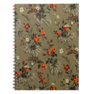 Cuaderno Patrón Botánico de Rosa Naranja Floral Oscuro Vint