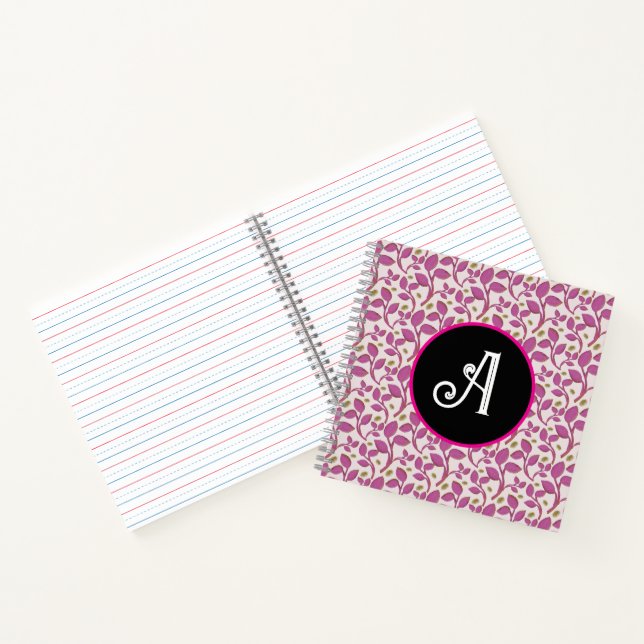 Cuaderno Patrón Botánico de Vid Verde Rosa | Flor Elegante  (Interior)