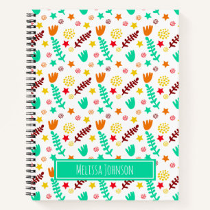 Cuaderno Patrón Botánico Divertido Blanco y Turquesa para N