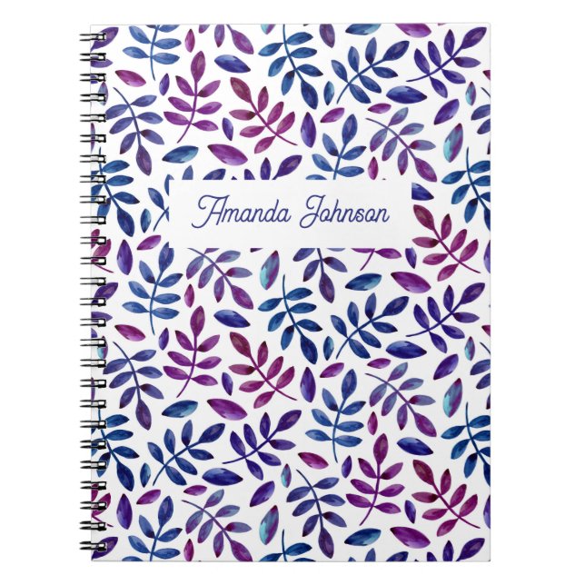 Cuaderno Patrón botánico floral azul púrpura (Frente)