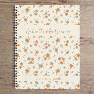 Cuaderno Patrón Botánico Floral Boho Chica Beige Nombre Tex