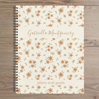 Cuaderno Patrón Botánico Floral Boho Chica Beige Nombre Tex