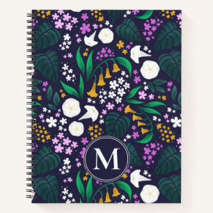 Cuaderno Patrón Botánico Floral de la Luna de la Noche