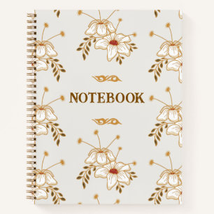 Cuaderno Patrón Botánico Floral Dorado Marrón Vintage
