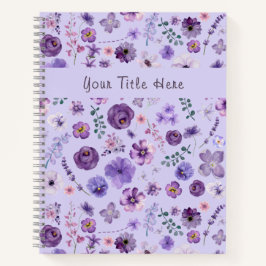 Cuaderno Patrón Botánico Floral Lila Personalizable