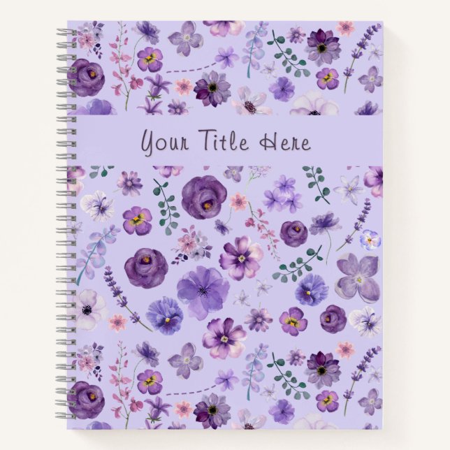 Cuaderno Patrón Botánico Floral Lila Personalizable (Anverso)