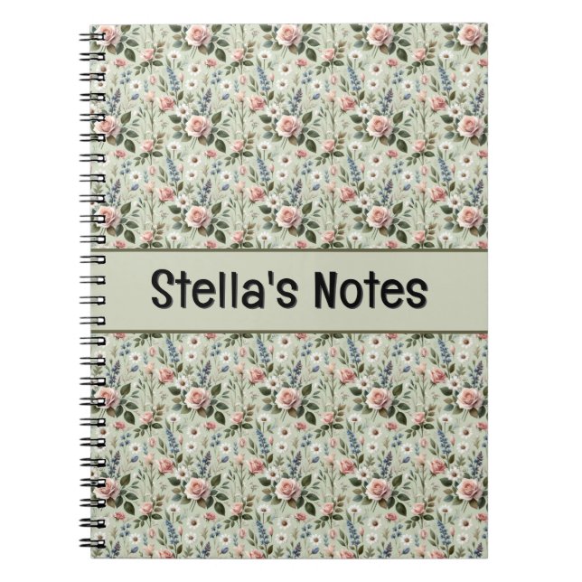 Cuaderno Patrón Botánico Floral Pastel Vintage (Frente)