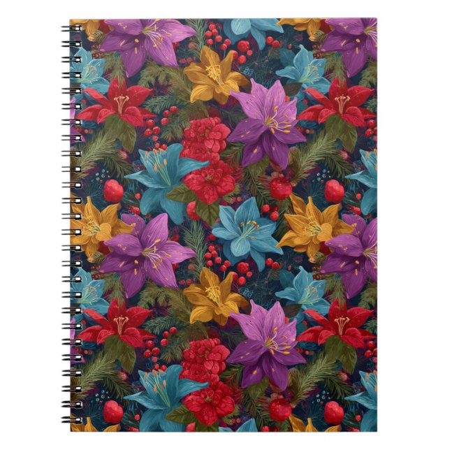 Cuaderno Patrón botánico navideño festivo (Frente)