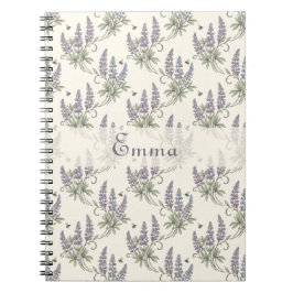 Cuaderno Patrón Botánico Vintage Elegante de Lupino y Abeja