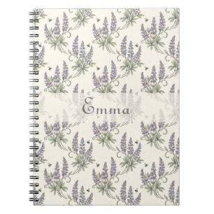 Cuaderno Patrón Botánico Vintage Elegante de Lupino y Abeja