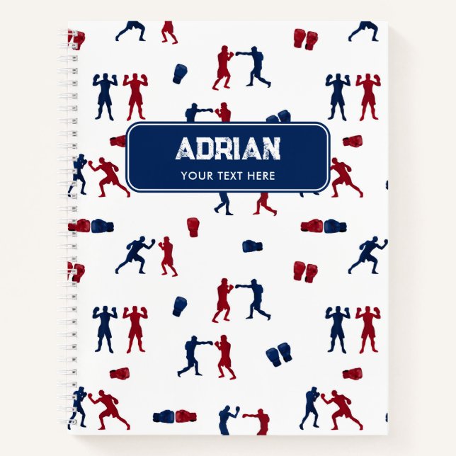 Cuaderno Patrón Boxeador de guantes de boxeo rojo y azul (Anverso)