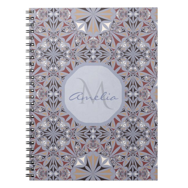 Cuaderno Patrón burdeos y gris elegante personalizado (Frente)
