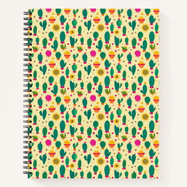 Cuaderno Patrón Cactus Amarillo Impresión de tela Kawaii (Anverso)