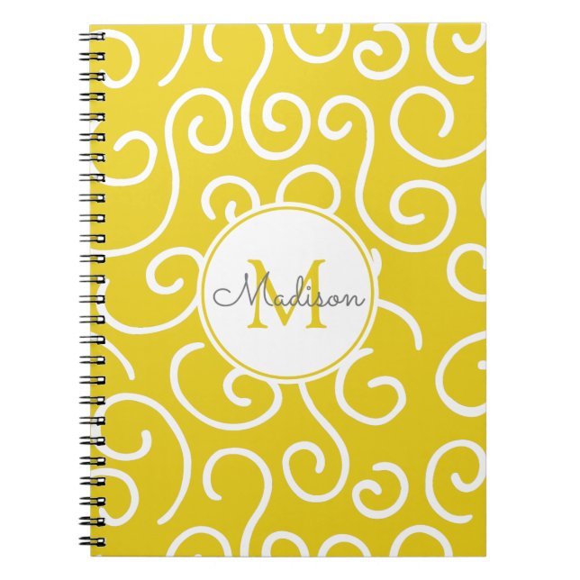 Cuaderno Patrón caprichoso amarillo brillante con monograma (Frente)