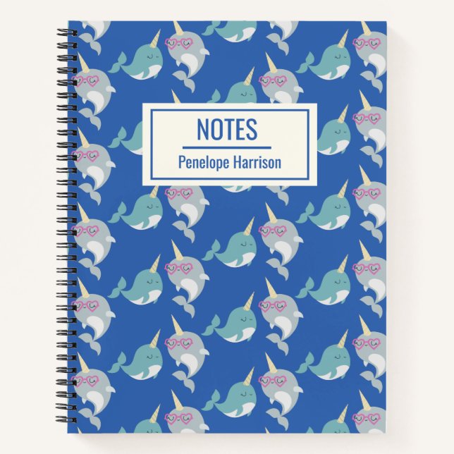 Cuaderno Patrón caprichoso y caprichoso azul personalizado (Anverso)