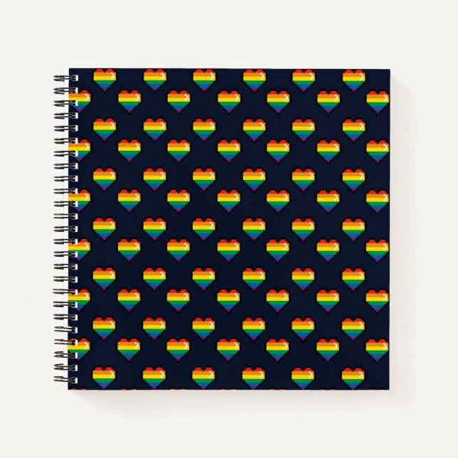 Cuaderno Patrón cardíaco arco iris de 8 bits (Anverso)