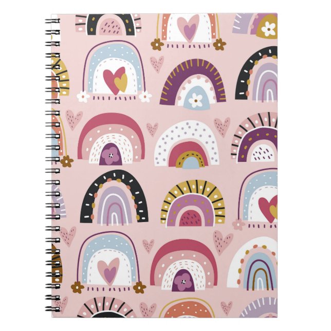 Cuaderno Patrón cardíaco de arcos de lluvia infantil (Frente)