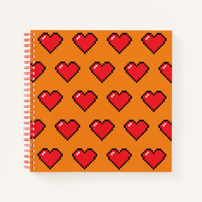 Cuaderno Patrón cardíaco de píxeles rojos (Anverso)