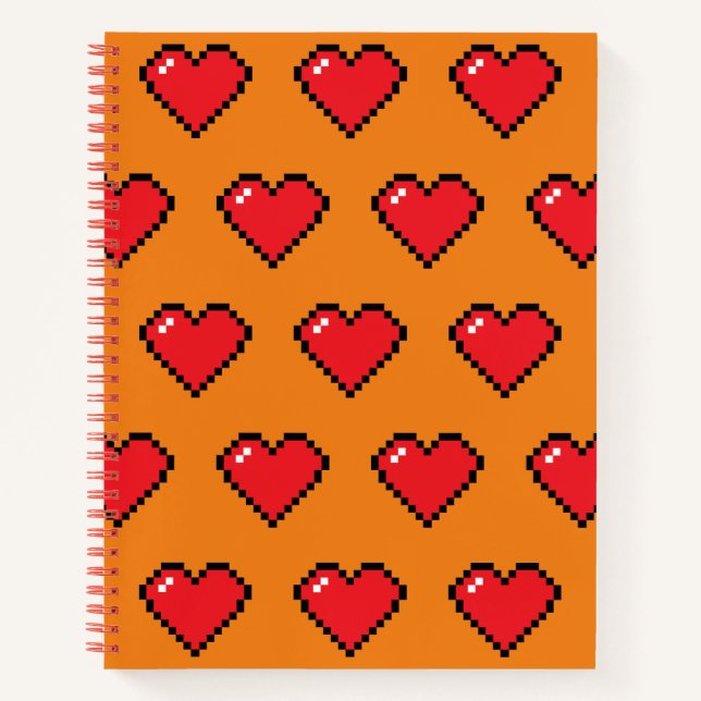 Cuaderno Patrón cardíaco de píxeles rojos (Anverso)