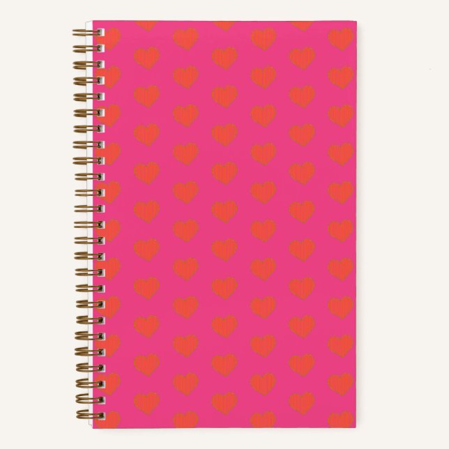 Cuaderno Patrón cardíaco de rosa caliente y romance (Anverso)