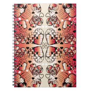 Cuaderno Patrón cardíaco romántico caprichoso rojo y blanco