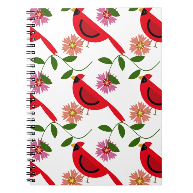 Cuaderno Patrón cardinal y floral vibrante (Frente)