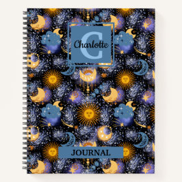 Cuaderno Patrón celeste mágico Sun Moons Stars Monograma