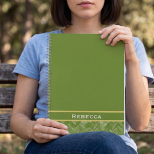 Cuaderno Patrón Chevron Elegante con Nombre en Verde Bosque
