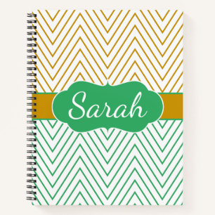 Cuaderno Patrón Chevron personalizado Gold Mint Green