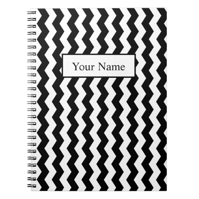 Cuaderno Patrón Chevron Zig Zag negro y blanco moderno (Frente)