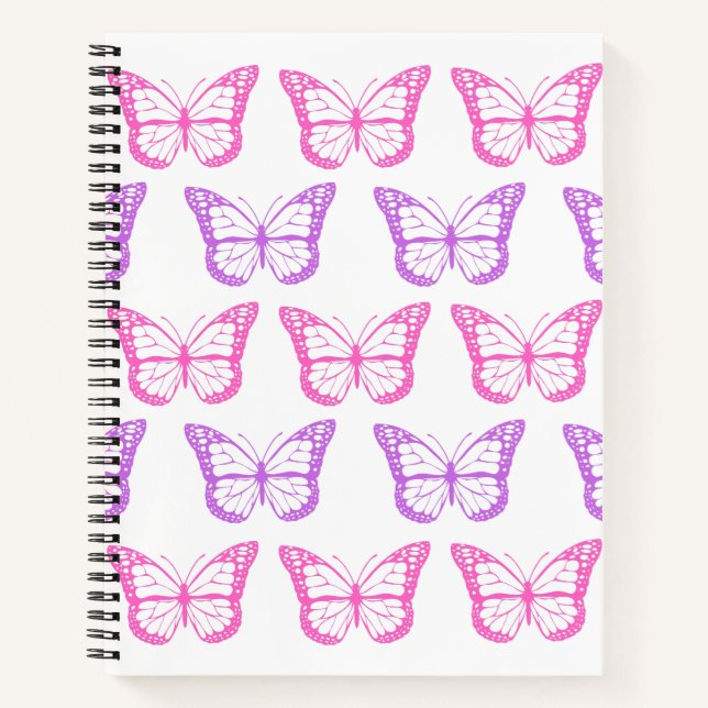 Cuaderno Patrón Chica de mariposa floral rosa púrpura retro (Anverso)