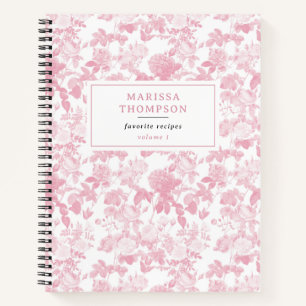 Cuaderno Patrón Chinoiserie de Rosas Florales Blancas Rosa