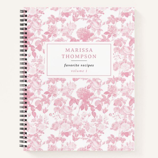 Cuaderno Patrón Chinoiserie de Rosas Florales Blancas Rosa (Anverso)