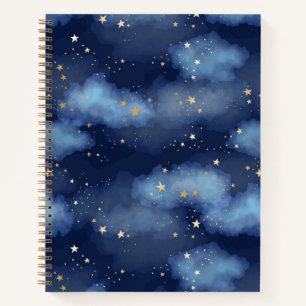 Cuaderno Patrón cielo azul oscuro de las estrellas de oro p