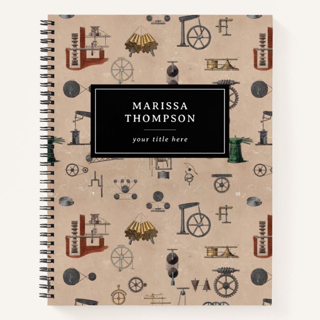 Cuaderno Patrón científico mecánico de ingeniería antigua (Anverso)
