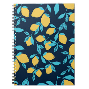 Cuaderno Patrón cítrico simple. limones maduros y hojas bri
