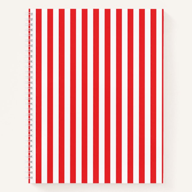 Cuaderno Patrón clásico de rayas verticales rojas y blancas (Anverso)