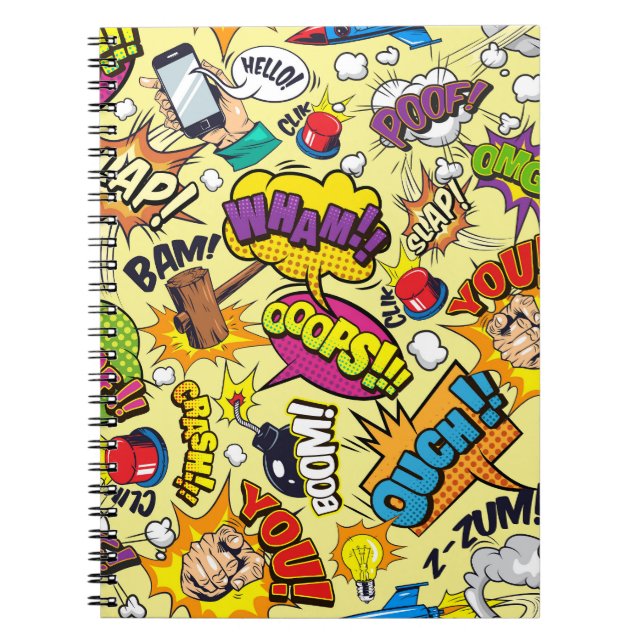 Cuaderno Patrón colorido de elementos cómicos (Frente)