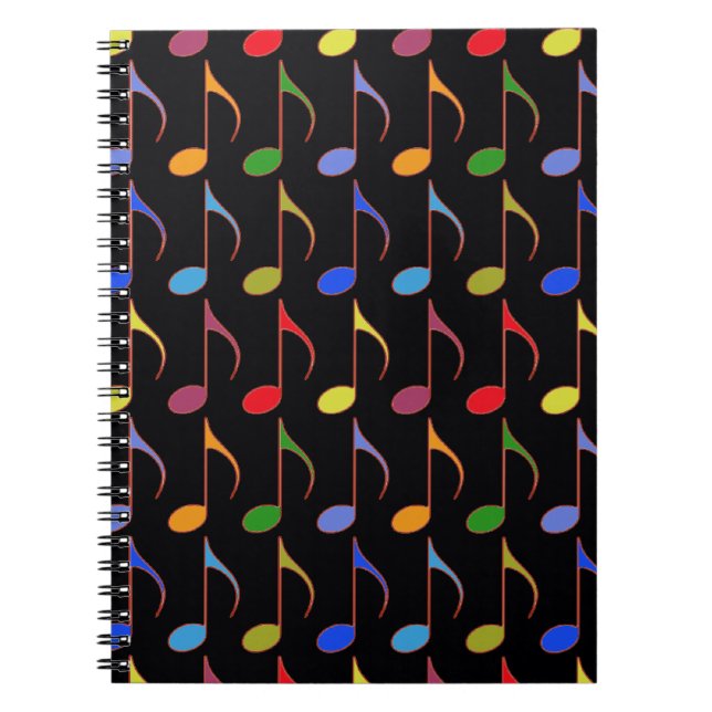 Cuaderno patrón colorido de notas musicales (Frente)