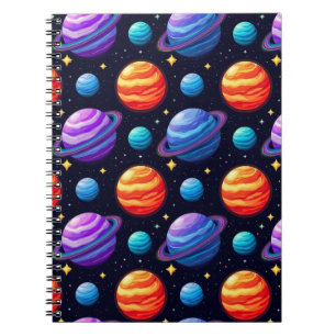 Cuaderno Patrón Colorido de Planetas y Estrellas
