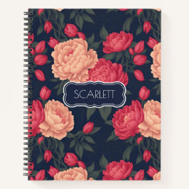 Cuaderno Patrón colorido del Pastel de Peonía Roja Blanca