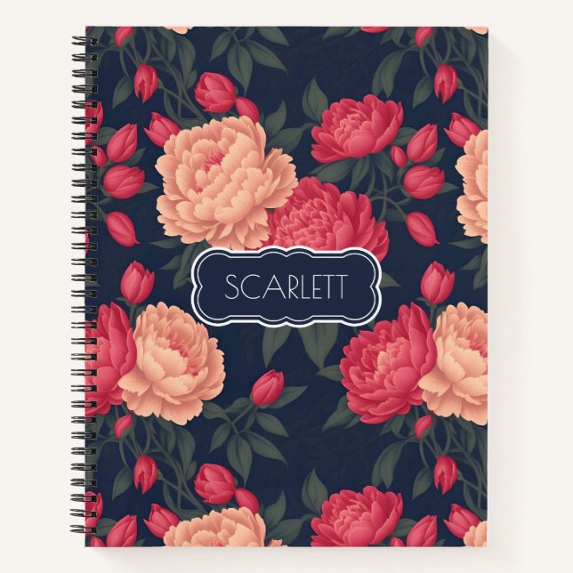 Cuaderno Patrón colorido del Pastel de Peonía Roja Blanca (Anverso)