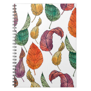 Cuaderno Patrón con hojas de otoño sobre fondo blanco,