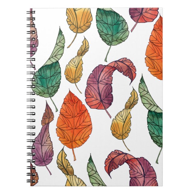 Cuaderno Patrón con hojas de otoño sobre fondo blanco, (Frente)
