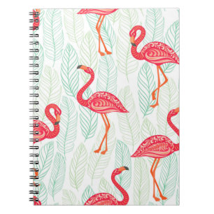 Cuaderno Patrón con ornamentos de flamingo rosado en un gru
