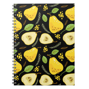 Cuaderno Patrón con peras amarillas dulces con hojas, flore