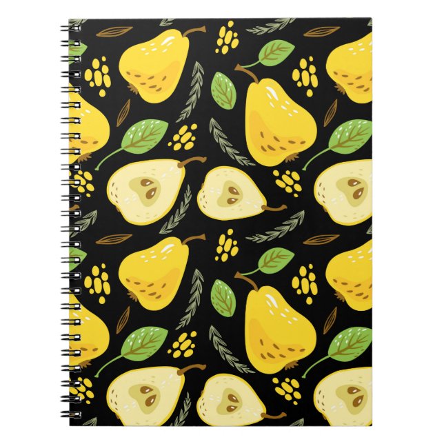 Cuaderno Patrón con peras amarillas dulces con hojas, flore (Frente)