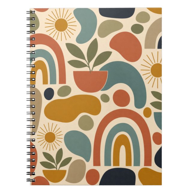Cuaderno Patrón continuo boho de arcoíris y botánico (Frente)