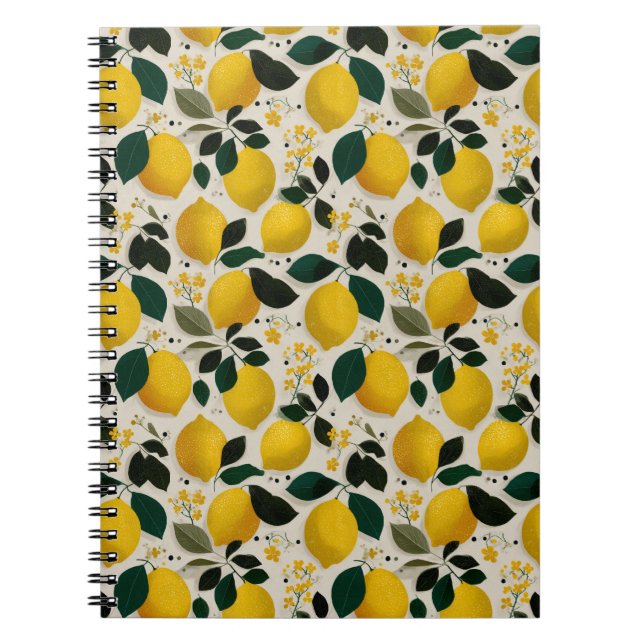 Cuaderno Patrón continuo botánico de limón vintage (Frente)
