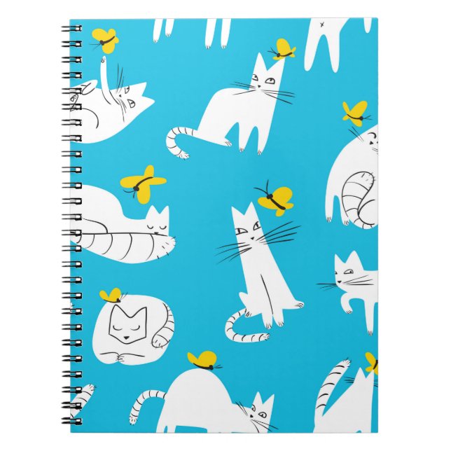 Cuaderno Patrón continuo con gatos divertidos jugando con t (Frente)